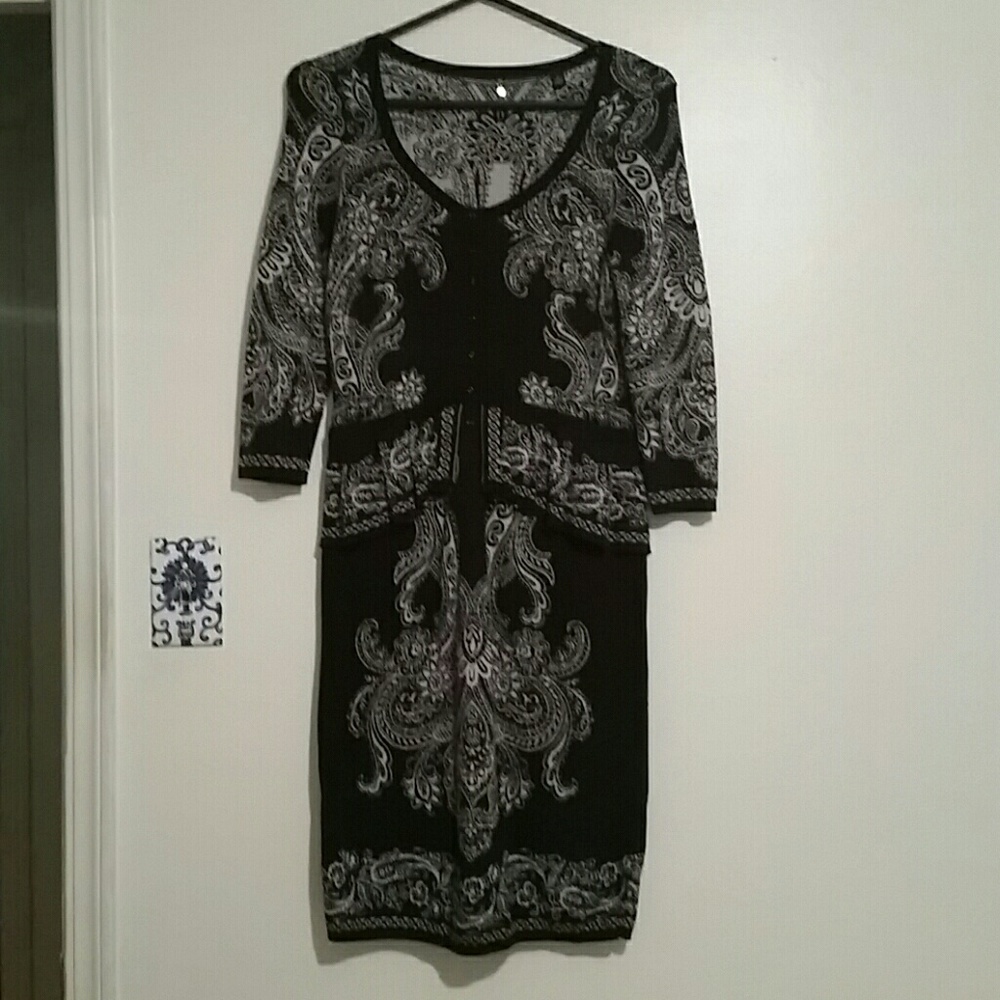 Black damask peplum sweater dress