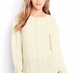Land's End full-sleeve lace trim blouse - cream