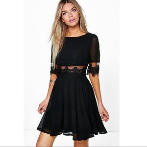 BooHoo Lace & Mesh Skater Dress