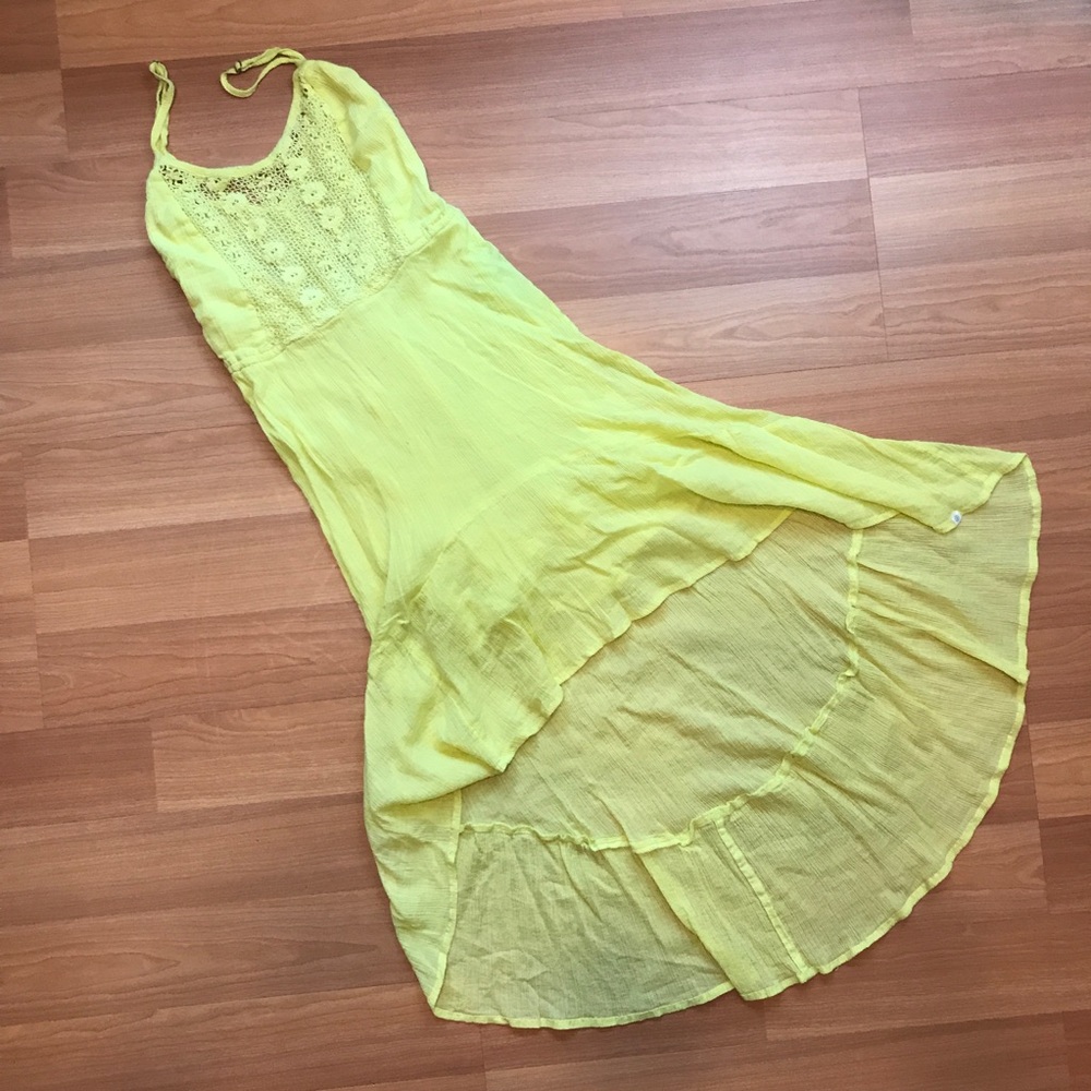 Element yellow crochet front high low cotton dress