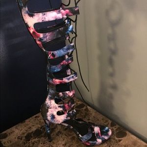 Knee high floral heels