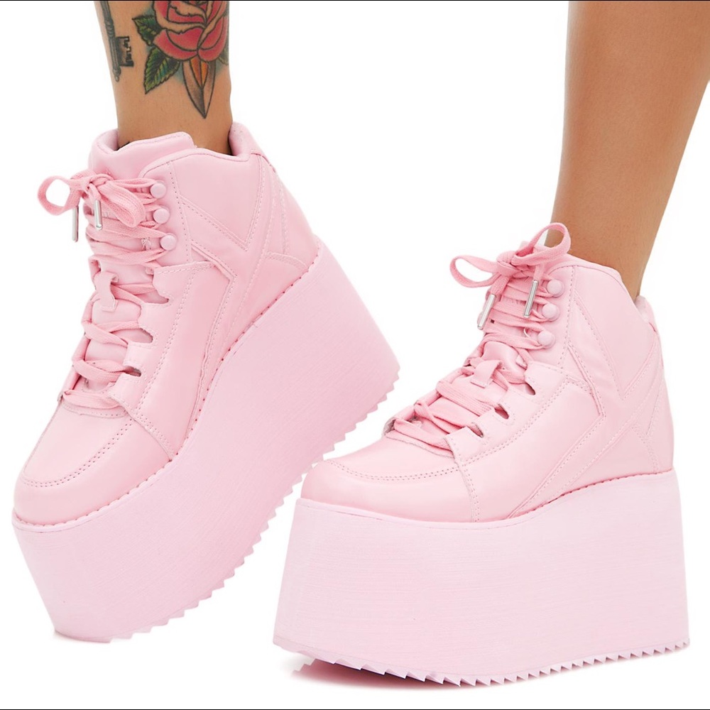 YRU Qozmo Hi Pink Platform Sneakers