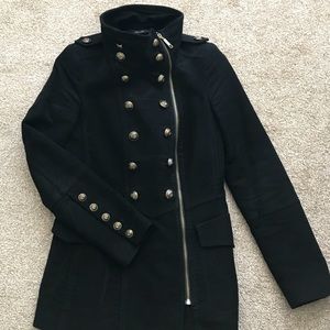 Zara high collar overcoat in navy
