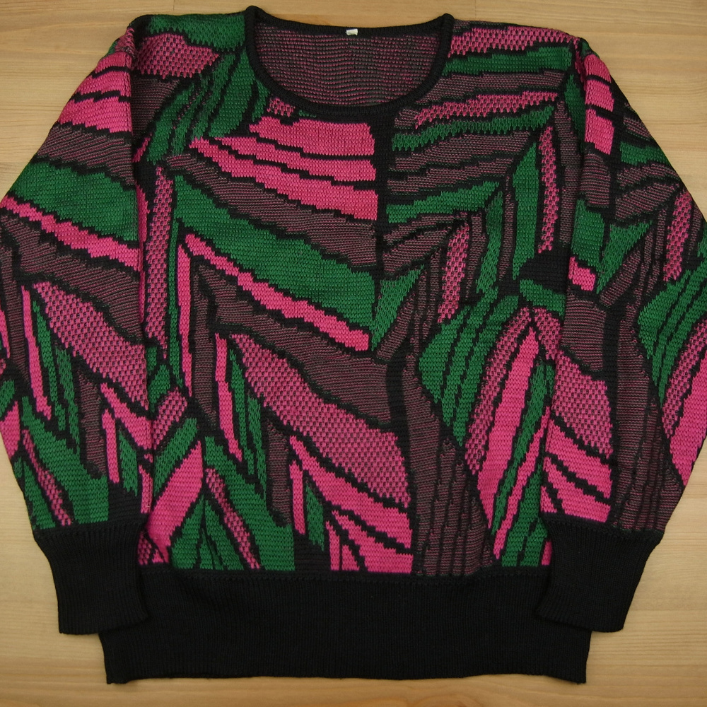 Large Black Pink Green Abstract Fractal Sweater