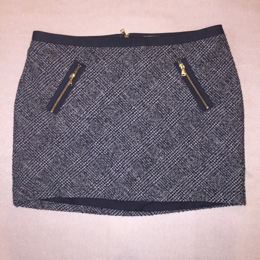 Express Plaid Tweed & Faux Leather Mini Skirt