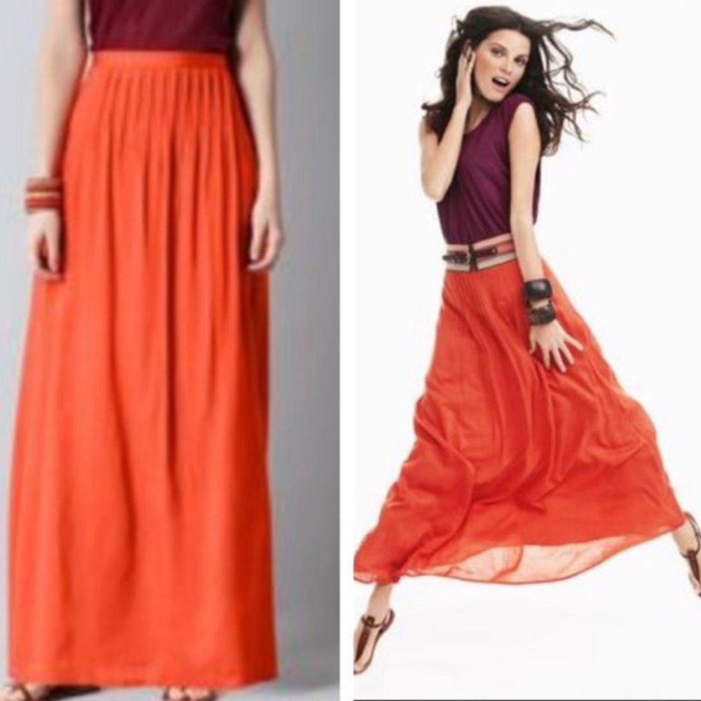 LOFT orange zip up Maxi skirt.