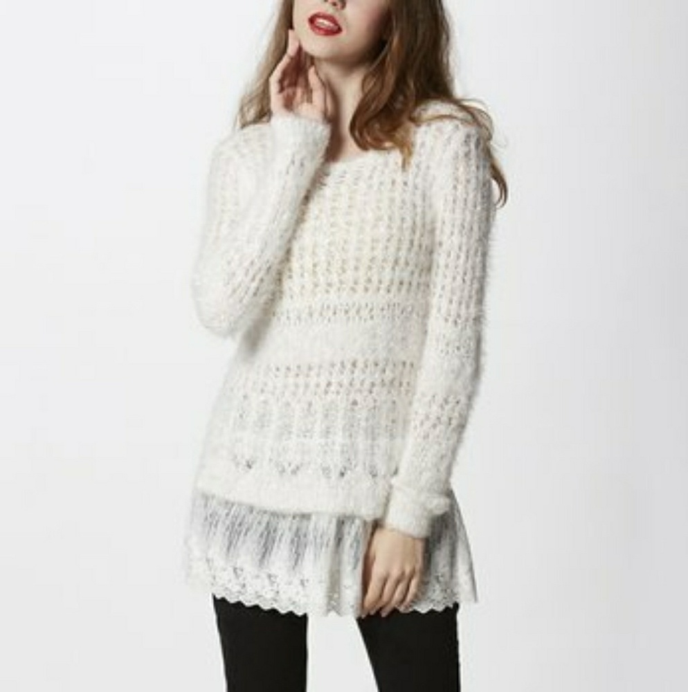 NWOT White Ruffle Sweater