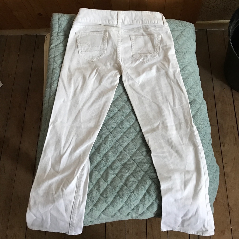 Distressed White Stretch Denim Jeans - Cropped