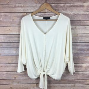 Dolman sleeve boho tie waist v-neck top