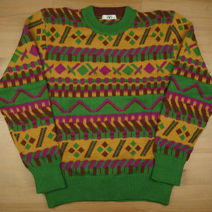 Color Box Medium Green Yellow Purple Brown Sweater