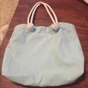 Blue and white water proof tote