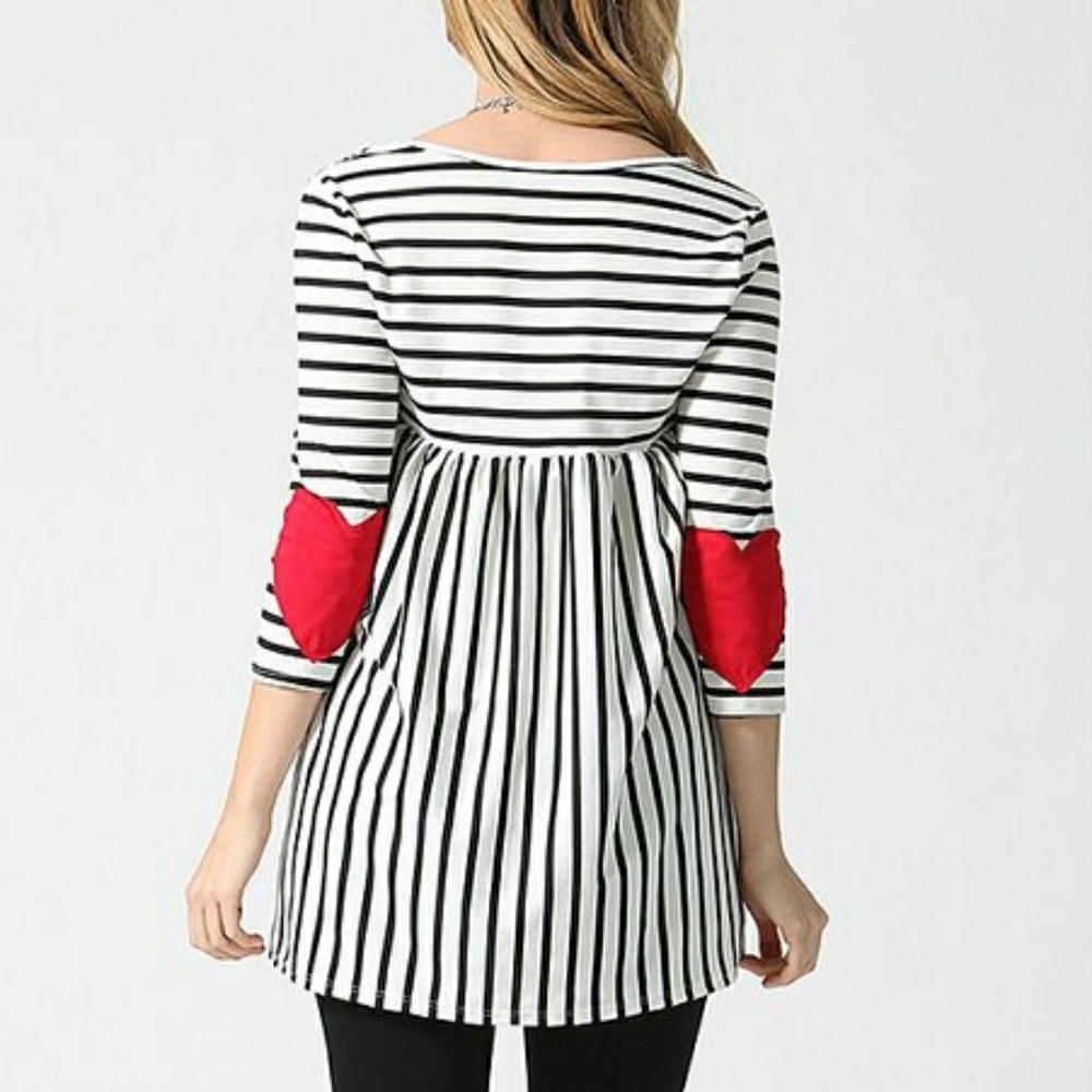 NWOT Black and White Stripe Heart patch tunic