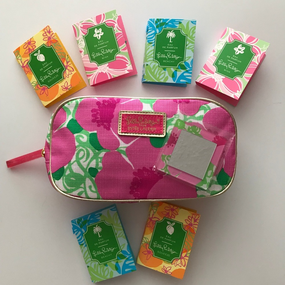 Lilly Pulitzer Cosmetic Bag, Mirror & Perfume