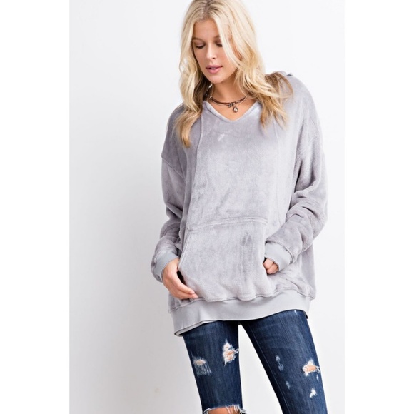 Velvet Soft Hoodie Sweatshirt New S M L Gray Plush - Picture 2 of 8