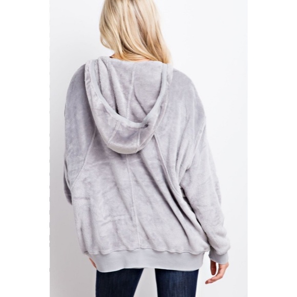 Velvet Soft Hoodie Sweatshirt New S M L Gray Plush - Picture 4 of 8