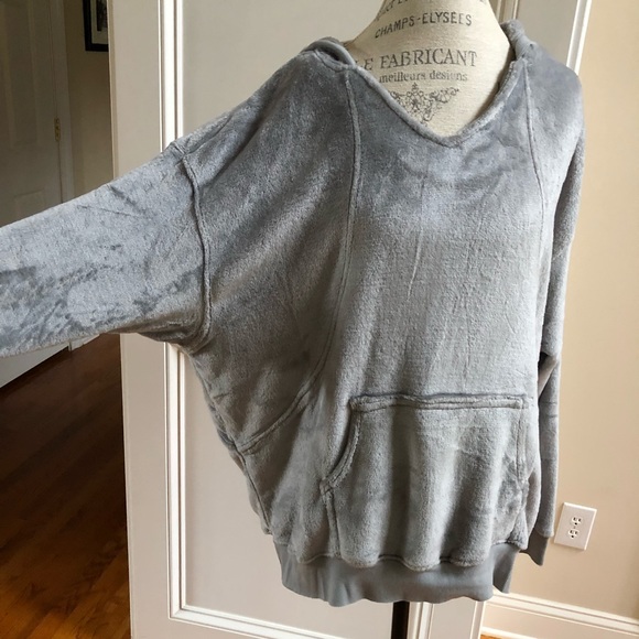 Velvet Soft Hoodie Sweatshirt New S M L Gray Plush - Picture 6 of 8