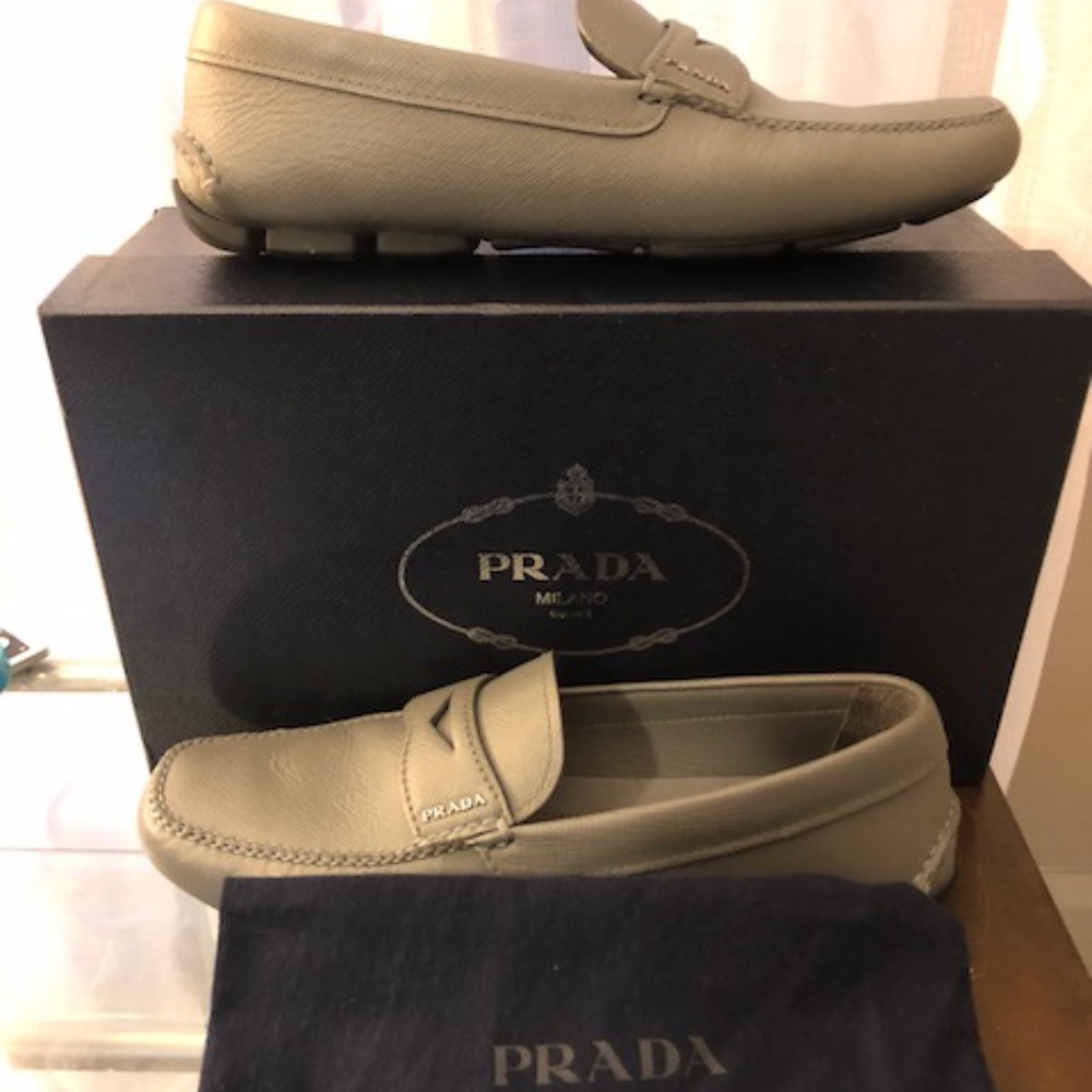 PRADA MEN'S LEATHER LOAFERS MOCCASINS NEW SAFFIANO