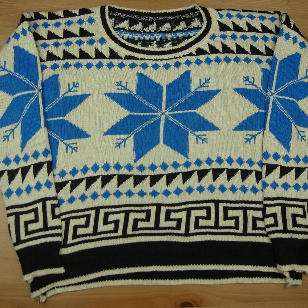 Large Blue Snowflake Maze Ugly Christmas Sweater