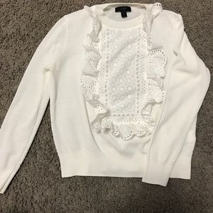 J Crew white eyelet bib sweater
