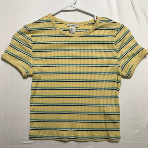 Forever 21 Tops - YELLOW CROP TOP WITH COLORED STRIPES