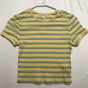YELLOW CROP TOP WITH COLORED STRIPES