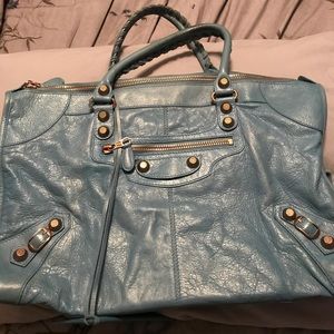 Balenciaga light blue motorcycle bag