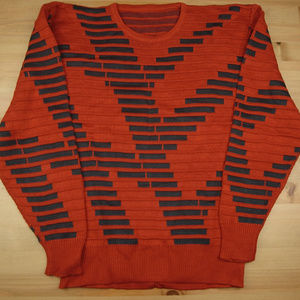 Medium Red Grey Textured Bars Crewneck Sweater
