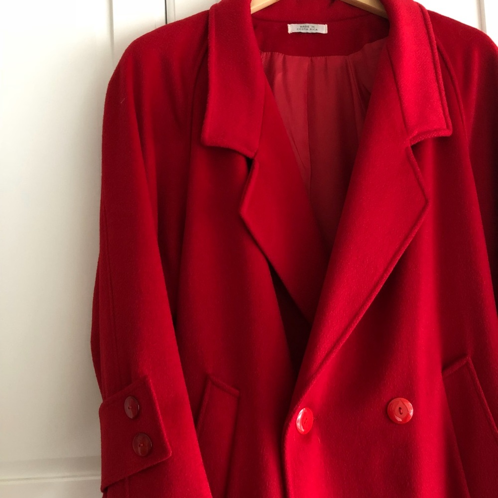VINTAGE long red wool coat, like new!