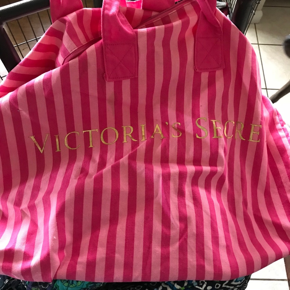 Victoria’s Secret pink pinstripe tote bag