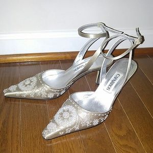 Caparros Beaded Taupe Silk Heels