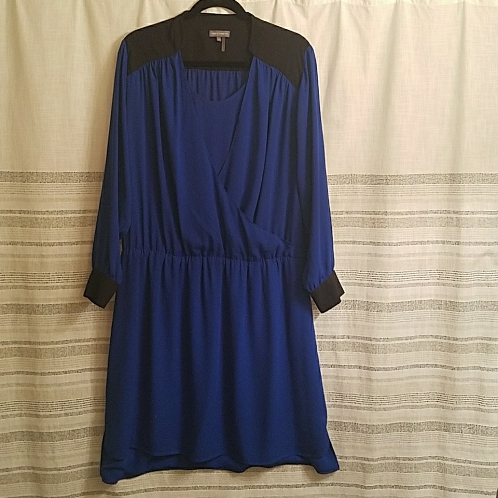 Vince Camuto 1x black and blue chiffon mini dress