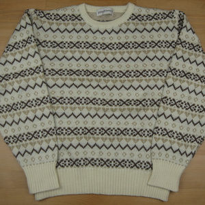 Boulevard M White Brown Geometric Festive Sweater