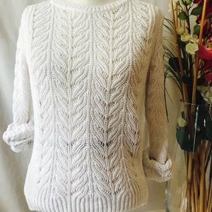 LOFT white sweater, crochet style.