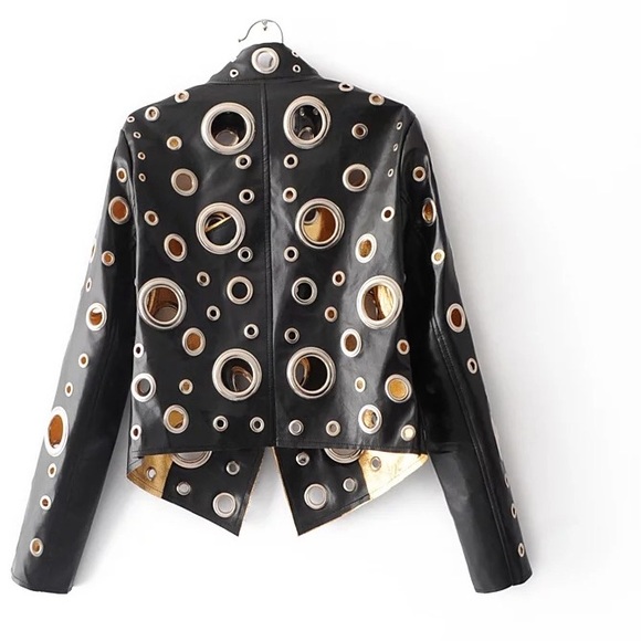 Boutique Jackets & Coats The Fionachic Modern Grommet Moto Jackethp