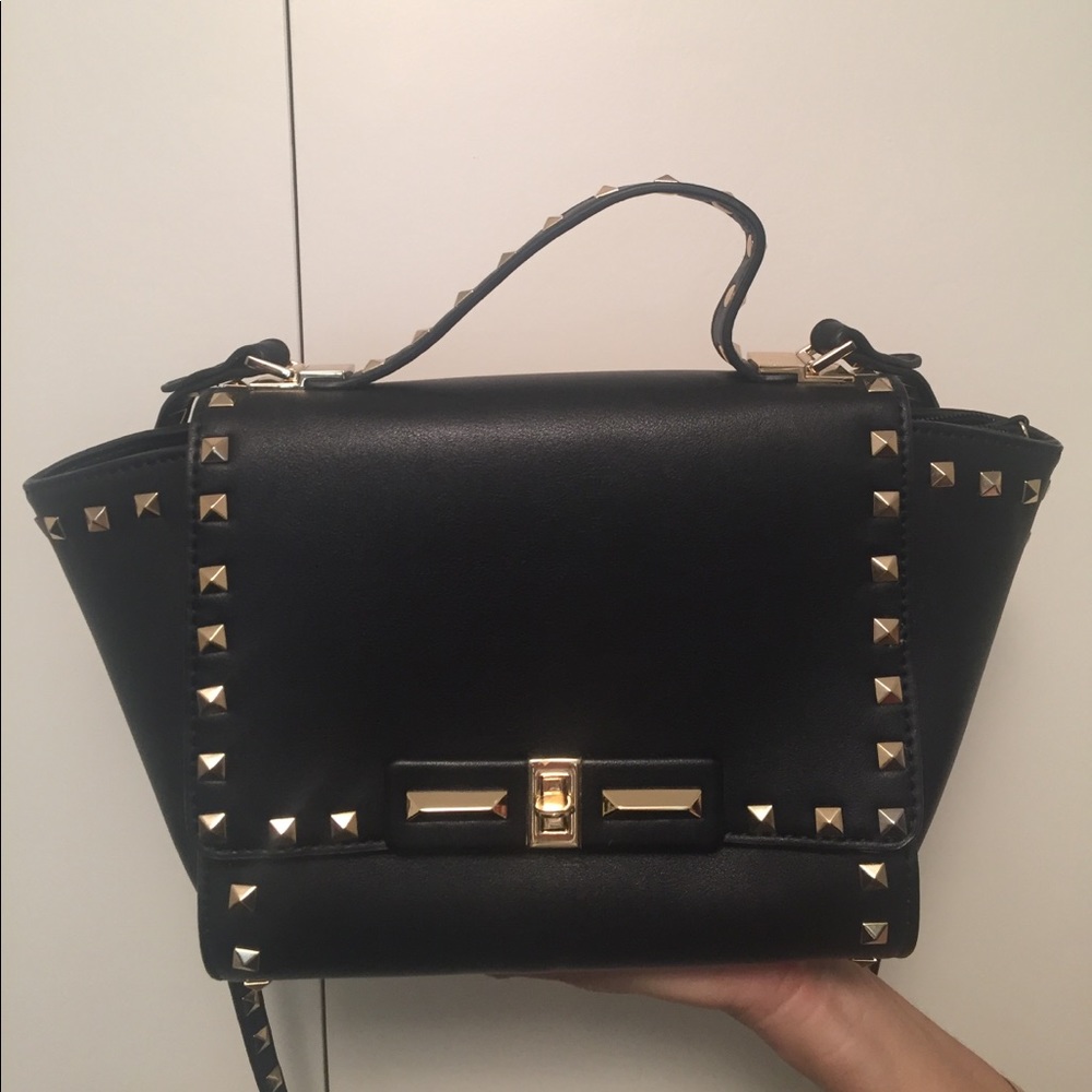 Black Gold Studded Trapeze Bag