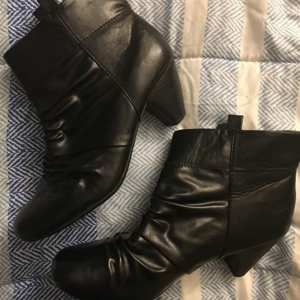 Black leather ankle booties