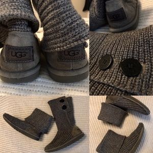 Youth/Tween UGG® Knit Cardy Boot In Gray Wool