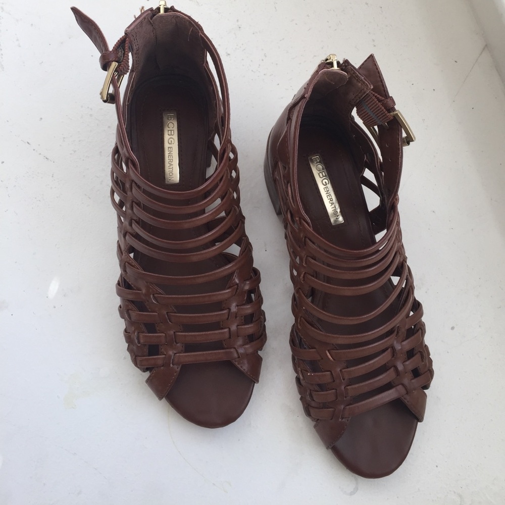 Brown BCBG Generation Caged Sandals