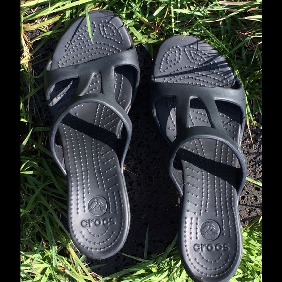 2-pr CROC sandals, black, brown/tan, 9 wide, $40. - Picture 3 of 4