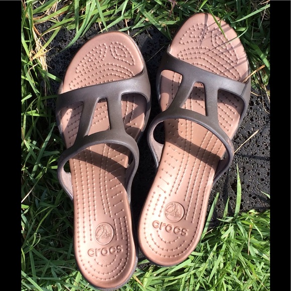 2-pr CROC sandals, black, brown/tan, 9 wide, $40. - Picture 4 of 4