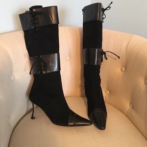 Leather & Suede 3" Heel Manolo Blahnik Boots