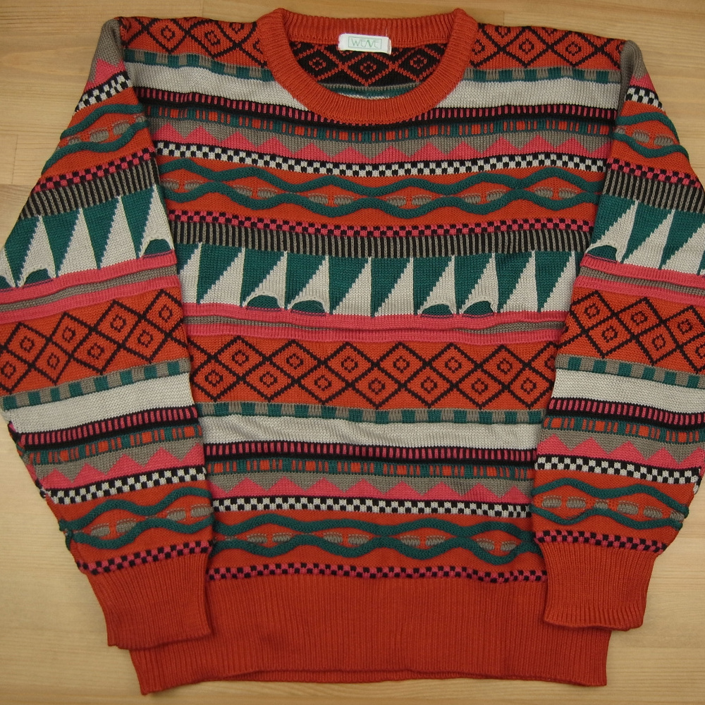 Weave M Red Green Grey Black "COOGI" Style Sweater