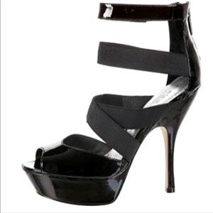 BEBE | WILLA PATENT PLAT FORM SANDAL HEELS