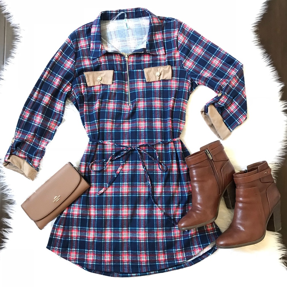 Fall Love Plaid Zipper Dress