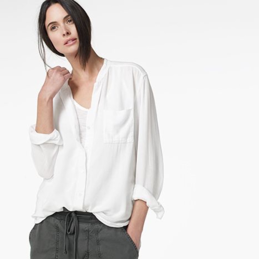 NEW Collarless Shirt White James Perse