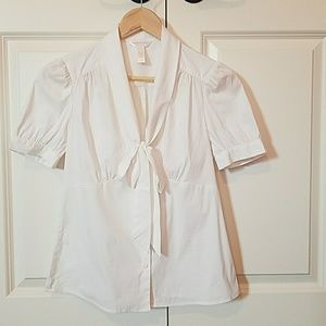 BR white tie neck blouse
