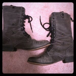 Distressed foldover black leather combat boots!