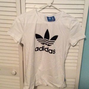 white and black adidas tee shirt
