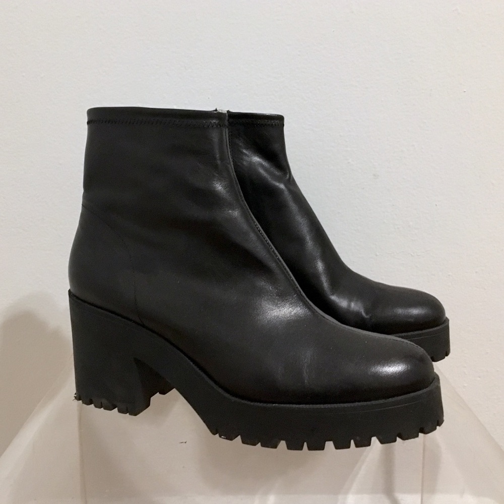 Zara Real-Leather Chunky Sock Boots Size 11