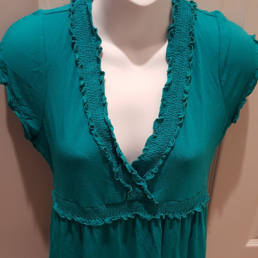 INC Petite Teal Ruffled Blouse - PS